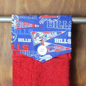 BUFFALO BILLS RED & BLUE HAND TOWEL HANDMADE HANGING KITCHEN COTTON TOWEL